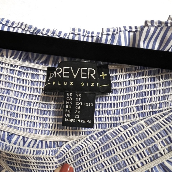 Forever 21 + Off the Shoulder Blue and White Dress - Picture 4 of 4